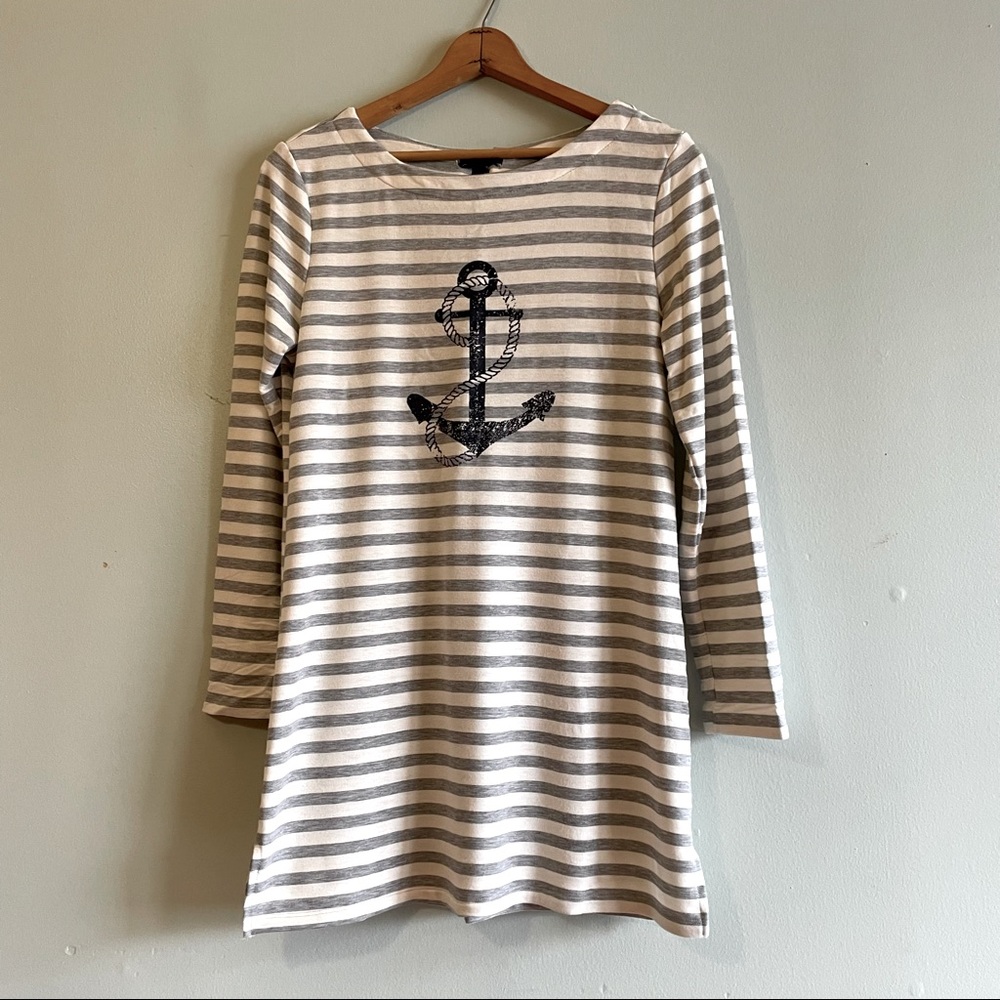 Anchor Stripes Dress Coverup White and Gray